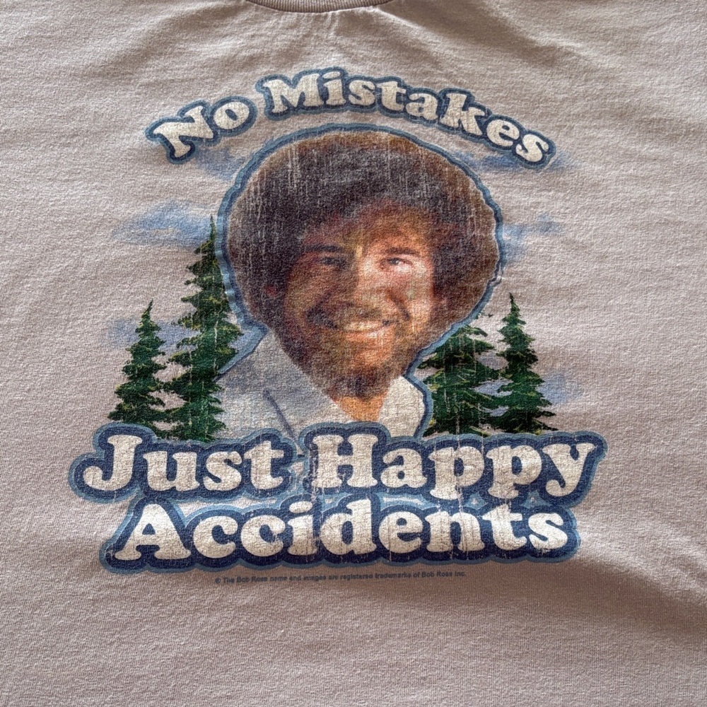 Bob Ross T-Shirt No Mistakes Just Happy Accidents Gently Loved 2XL Unisex - Picture 2 of 7